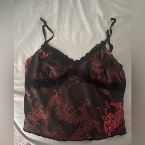 SHEIN Black and Red Dragon Print Crop Top
